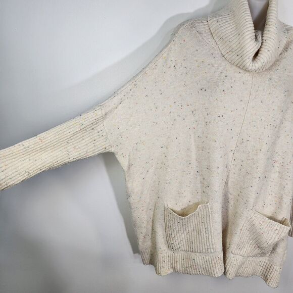 Loft Sweater Small Flecked Pocket Poncho Oversized Turtleneck 3/4 Sleeve Flowy - Picture 8 of 11